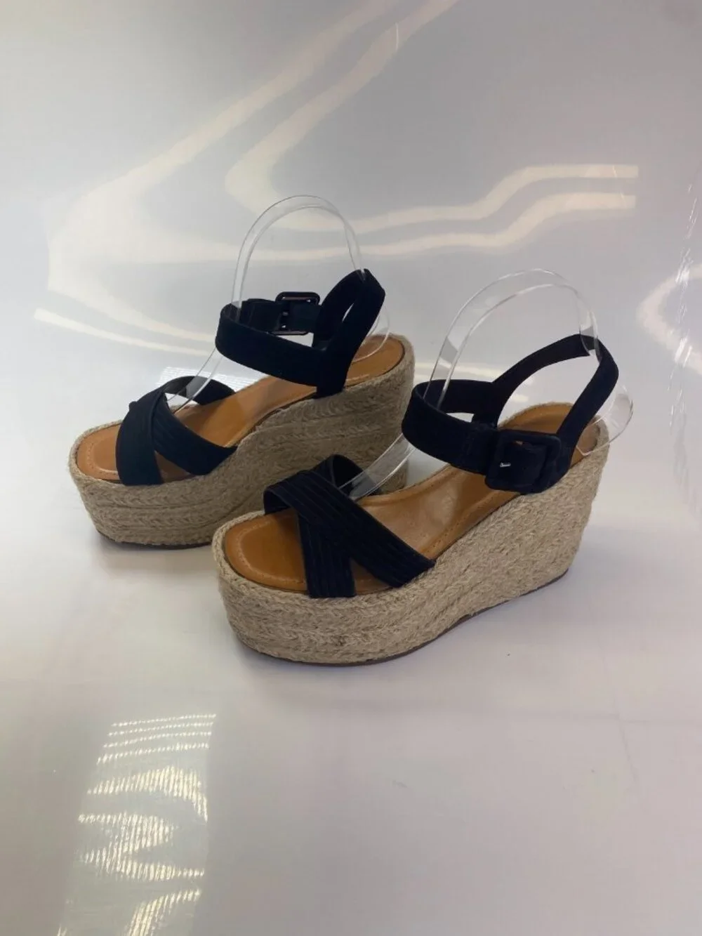 Schutz Women's Black Blisse Nubuck Espadrille Wedge Sandal Sz 9